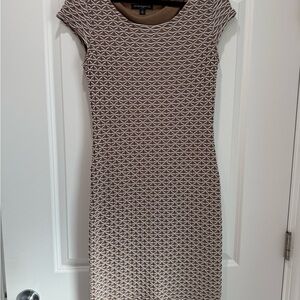 Sharagano Tan Sheath Dress Cap Sleeve Crew Neck